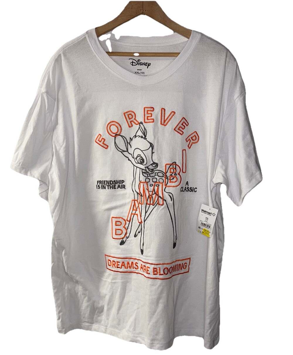 Size XXL - Adult Disney Forever Bambi T shirt Embroidered White
